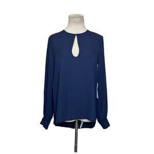 WAYF navy blue long sleeves key hole neck blouse size XS